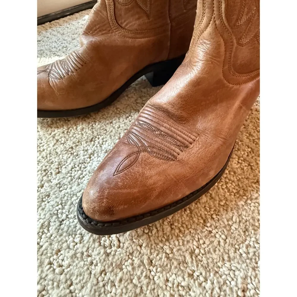 Dan Post Brown Leather Western Cowboy Boots Embroidered Pointed Toe Size 7M